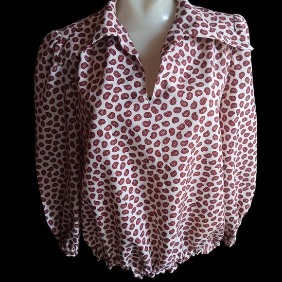 Vintage Womens Large Blouse Granny Handmade 1970's Paisley Print Elastic Hem - Picture 2 of 5